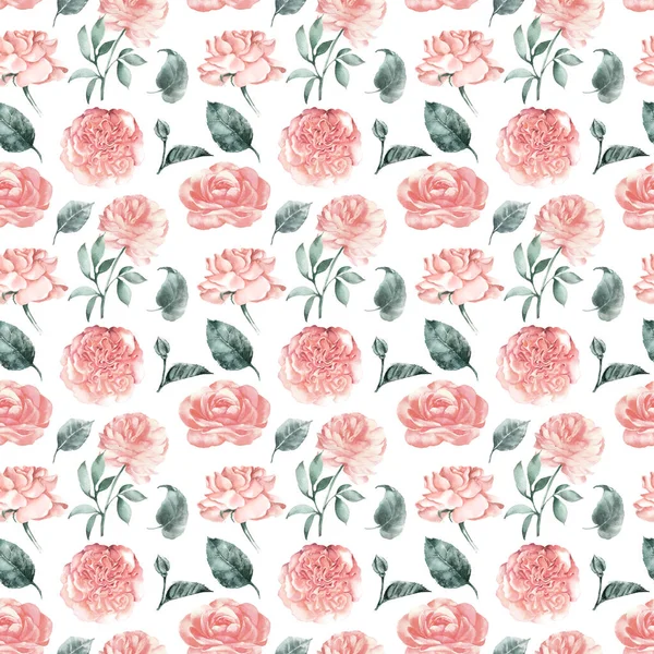 Seamless pattern garden roses and leaves. Feminine textile design, wallpaper. — Stock fotografie