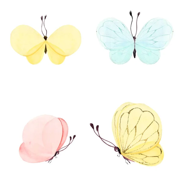 Butterflies clipart. Cute watercolor illustration on a white background. — Stockfoto