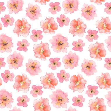 Soyut pembe suluboya çiçekleri olan hoş, pürüzsüz bir desen. Tekstil tasarımı