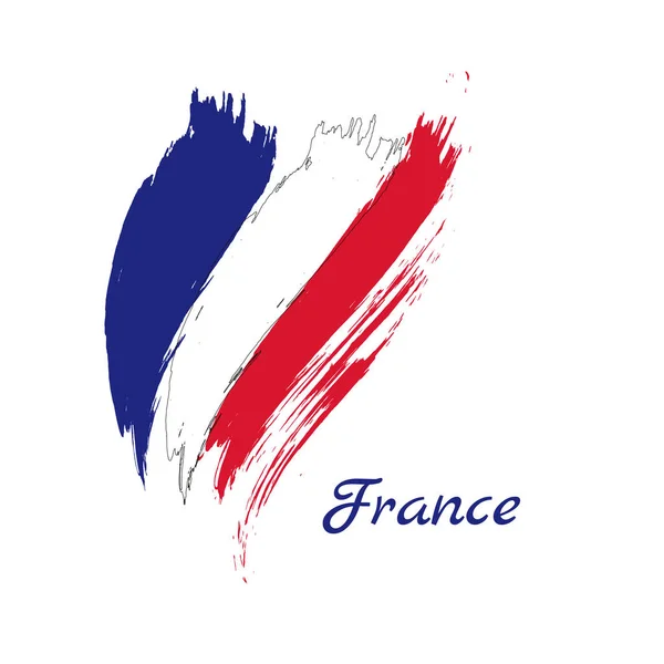Grunge ecset stroke Franciaország nemzeti zászló. Vektor Elkülönítve fehér alapon. — Stock Vector
