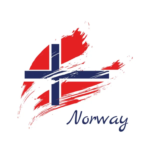 Bandeira da Noruega. Pincel pintado Bandeira da Noruega. ilustração estilo desenhado à mão com um efeito grunge e aquarela. Bandeira da Noruega com textura grunge. Ilustração vetorial —  Vetores de Stock