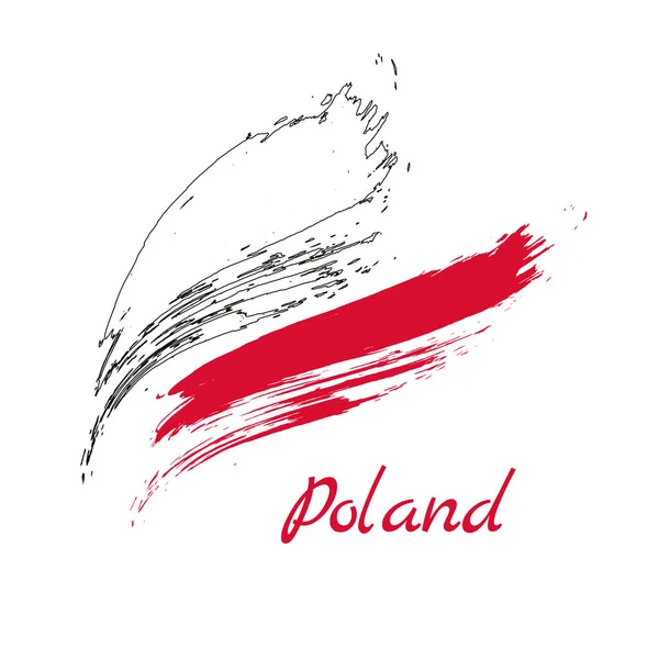 Bandera de Polonia, fondo de trazo de pincel, ilustración vectorial . — Vector de stock