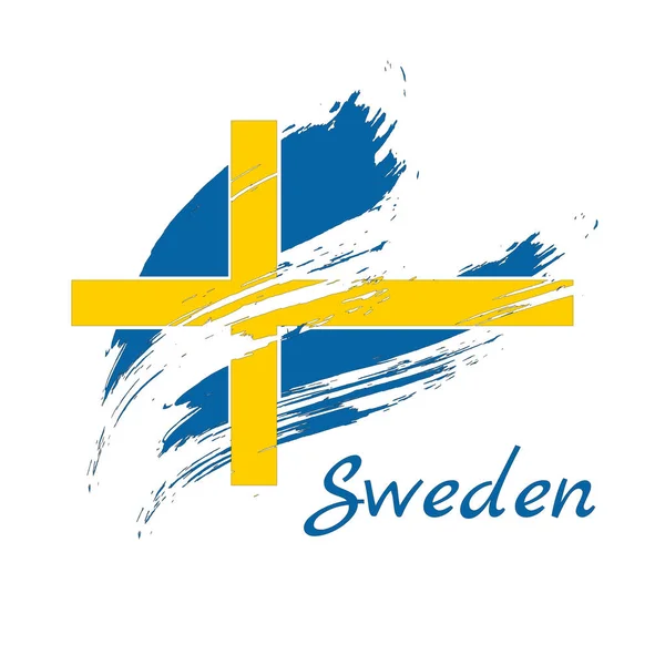 Flag of Sweden, painting stroke background illustration. — стоковий вектор