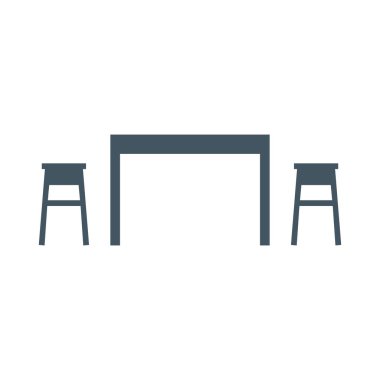 Sandalye ikonlu masa. Stok vektör illüstrasyonu beyaz arka gradda izole edildi