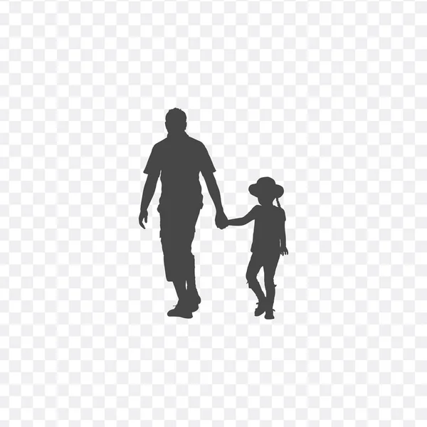 Sétáló apa és lánya kislány együtt, sziluett vektor. Apák napi ünneplés. Készletvektor illusztráció elszigetelt fehér háttér. — Stock Vector