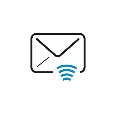 Posta zarfında kablosuz ağ simgesi var. e-posta gönder. Hisse Vektörü illüstrasyonu beyaz arkaplanda izole edildi.