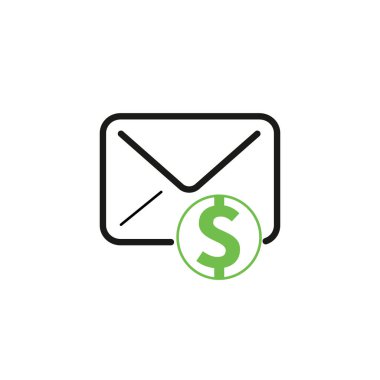 Bir dolar işareti olan zarf, para konsepti gönderir. Hisse Vektörü illüstrasyonu beyaz arkaplanda izole edildi.