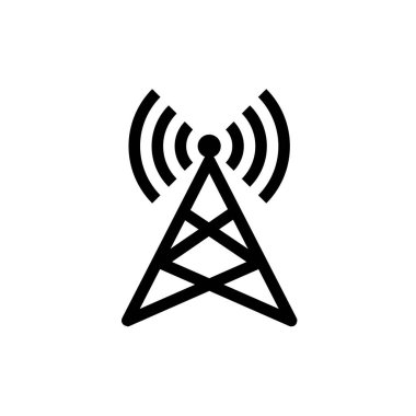 Radyo kule hattı simgesi. Dalga, alıcı, teknoloji. Kablosuz ağ, bağlantı, telekomünikasyon konsepti. Hisse Vektörü illüstrasyonu beyaz arkaplanda izole edildi.