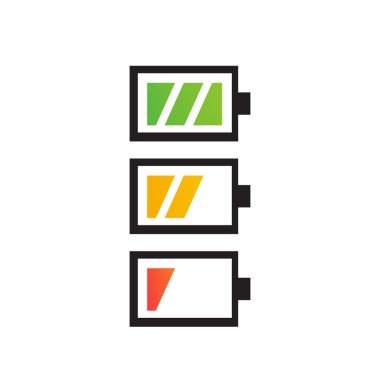 Renkli şarj seviyesine sahip basit bir pil simgesi. Stok vektör illüstrasyonu beyaz arkaplanda izole edildi.