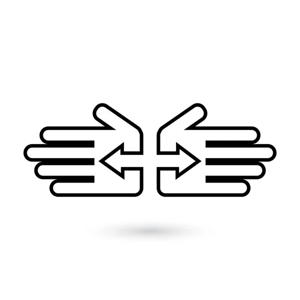 Main gauche et droite, pointant dans la direction opposée. Illustration vectorielle de stock isolée sur fond blanc . — Image vectorielle