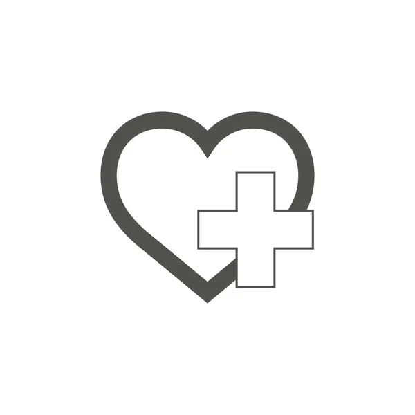 Ikona opieki zdrowotnej wektora, krzyż i serce, symbol medyczny. Ilustracja wektora na białym tle. — Wektor stockowy