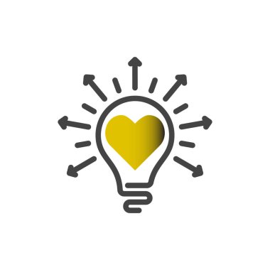 Ampul çizgisi simgesi vektörü, beyaz arkaplanda izole. Sarı kalpli lamba. Oklar hafif. Işıklı lamba. Elektrik, parlıyor..