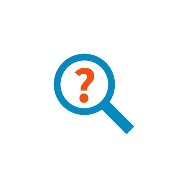 Büyüteç simgesi. Arama simgesi. Soru işareti. Beyaz arkaplanda stok vektör illüstrasyonu.