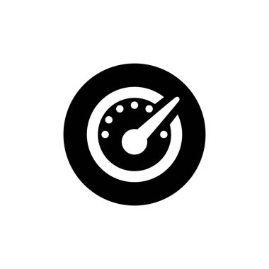 Düğme takometresi, hız göstergesi ve gösterge simgesi. Performans ölçüm sembolü. Stok vektör illüstrasyonu beyaz arkaplanda izole edildi.