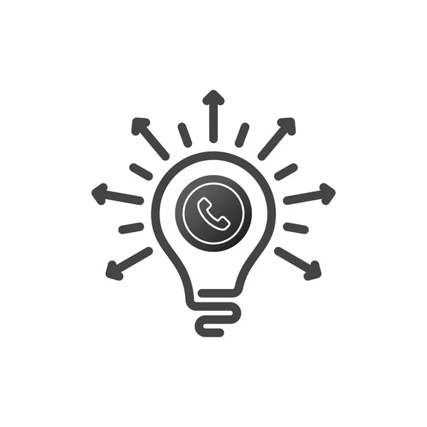 Light Bulb line icon vector with phone inside, isolated on white background. Idea sign, call idea, solution, thinking concept. Lighting Electric lamp. Electricity, shine. — Stock Vector