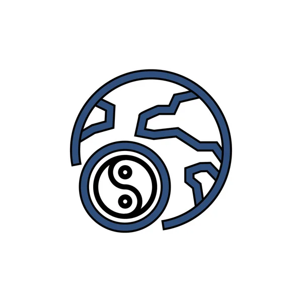 Ying yang symbool van harmonie en evenwicht iwith wereldbol pictogram. Stock Vector illustratie geïsoleerd op witte achtergrond — Stockvector
