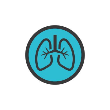 Akciğer simgesi düz. İlaç düğmesi. Stok vektör illüstrasyonu beyaz arkaplanda izole edildi.