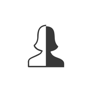 Kadın tarama ikonunun yarısı. Beyaz arkaplanda izole edilmiş web tasarımı için yarı yüz tarama vektör simgesi