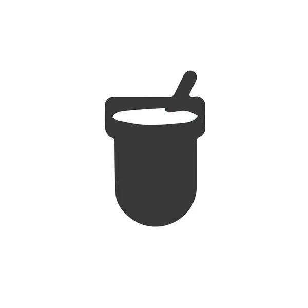 Iogurte com logotipo de colher plana, ícone de café da manhã. Ilustração do vetor do produto lácteos. Assine para loja de alimentos saudáveis. —  Vetores de Stock