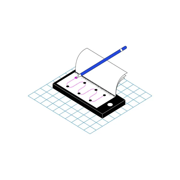 Bleistift zeichnet die Linie auf dem Smartphone. Sinuswelle mit Punktevektorsymbol. Kurvenlinie Infografik. Nur für das Geschäft. Aktienvektordarstellung isoliert auf weißem Hintergrund. — Stockvektor