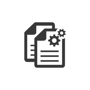 Veri işlemi devam ediyor. Vitesli belge. Stok vektör illüstrasyonu beyaz arkaplanda izole edildi