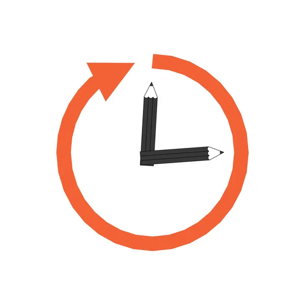 Pijl de klok rond met potlood. Geschiedenis Arrow Clock concept. Voorraadvector illustratie geïsoleerd op witte achtergrond. — Stockvector