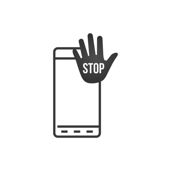 Stoppschild auf dem Smartphone-Bildschirm. Aktienvektordarstellung isoliert auf weißem Hintergrund. — Stockvektor