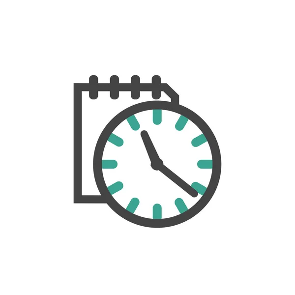 Zwischenablage-Symbol mit Uhr. Zeit, ein Konzept zu schreiben. Aktienvektordarstellung isoliert auf weißem Hintergrund. — Stockvektor