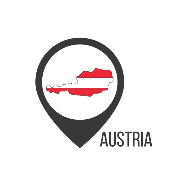 Térkép mutatók contry Ausztria. Ausztria zászlaja. Készletvektor illusztráció elszigetelt fehér háttér. — Stock Vector
