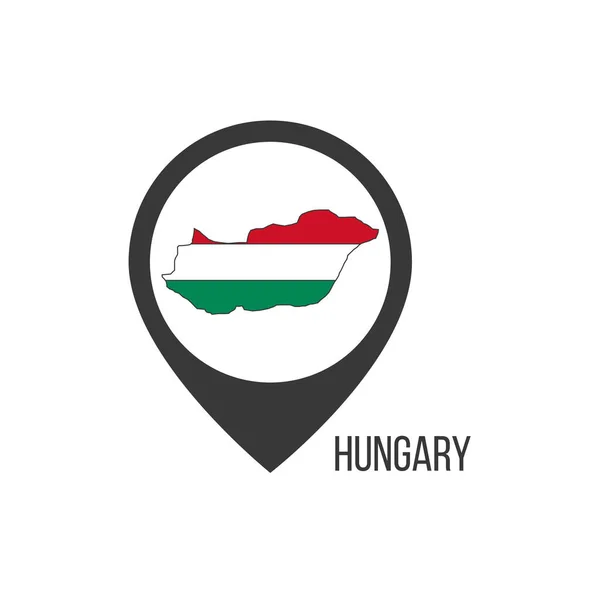 与contry Hungary的地图指针。匈牙利国旗。在白色背景上孤立的种群矢量说明. — 图库矢量图片