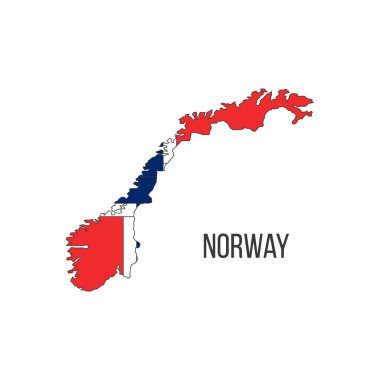 Norveç bayrağı haritası. Ülkenin bayrağı, sınır biçiminde. Stok vektör illüstrasyonu