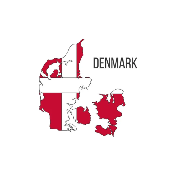 Mapa Bandeira Dinamarca Bandeira País Forma Fronteiras Ilustração Vetor — Vetor de Stock