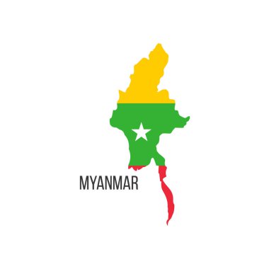 Myanmar bayrak haritası. Ülkenin bayrağı, sınır biçiminde. Stok vektör illüstrasyonu