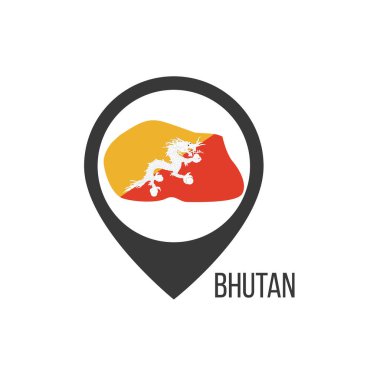 Bhutan ülkesinin işaretçilerini haritala. Butan bayrağı. Stok vektör illüstrasyonu