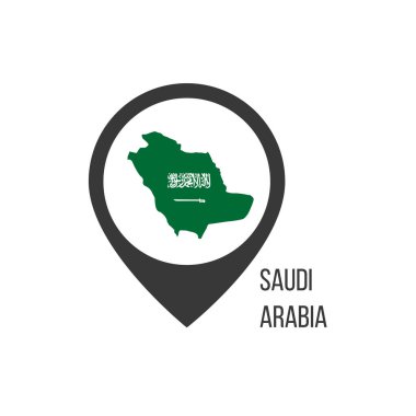 Suudi Arabistan 'ın haritası. Suudi Arabistan bayrağı. Stok vektör illüstrasyonu
