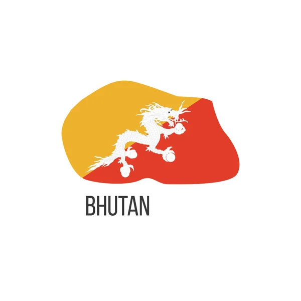 Mapa Bandeira Butão Bandeira País Forma Fronteiras Ilustração Vetor — Vetor de Stock