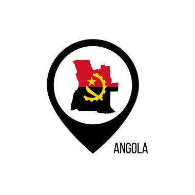Angola ülkesinin işaretçilerini haritala. Angola bayrağı. Stok vektör illüstrasyonu