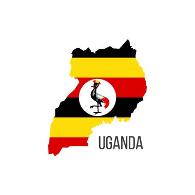 Uganda bayrağı haritası. Ülkenin bayrağı, sınır biçiminde. Stok vektör illüstrasyonu