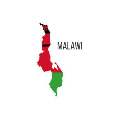 Malawi bayrak haritası. Ülkenin bayrağı, sınır biçiminde. Stok vektör illüstrasyonu