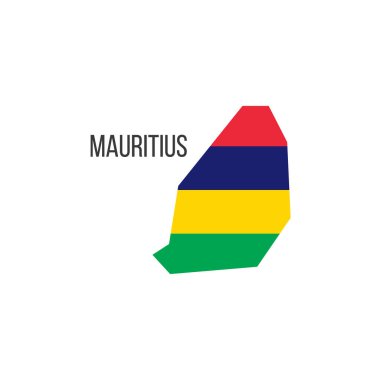 Mauritius bayrak haritası. Ülkenin bayrağı, sınır biçiminde. Stok vektör illüstrasyonu
