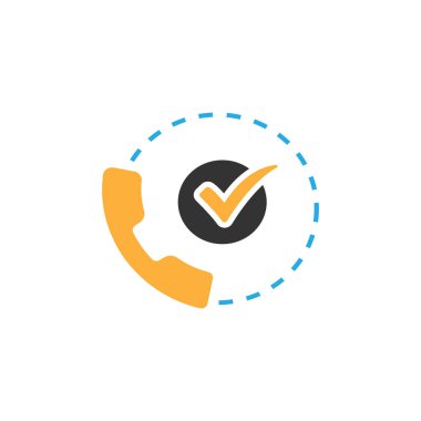 Telefon çağrı ikonu, işaretli teknoloji ikonu. Arama simgesi onaylandı, onaylandı, onaylandı, onaylandı, onaylandı, işaretlendi, tamamlandı. Stok vektör illüstrasyonu
