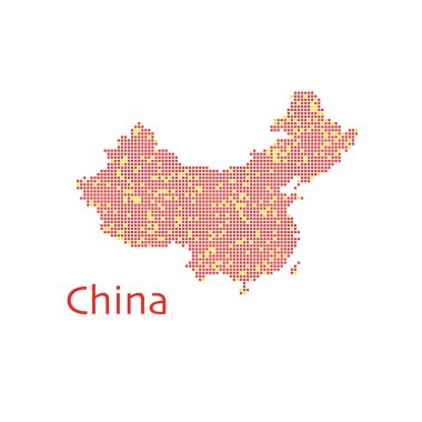 Çin ülke haritası yarım tonlu nokta deseninden yapılmış, bayrak renkleri. Vektör illüstrasyonu