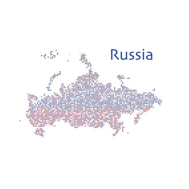 Rusya 'nın ülke haritası yarım tonlu nokta deseninden yapılmış, bayrak renkleri. Vektör illüstrasyonu