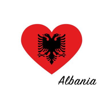 Arnavutluk bayrağı gönlümde. Ülkemi seviyorum. İmzala. Stok vektör illüstrasyonu beyaz arkaplanda izole edildi.
