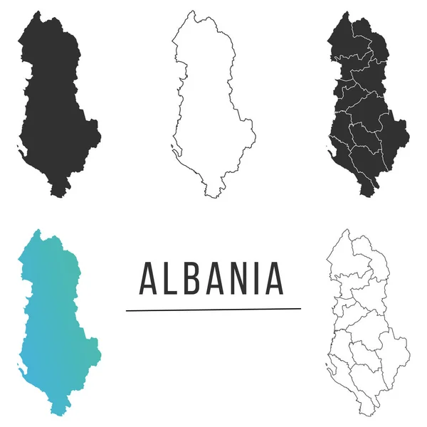 Albanie Carte Pays Sous Forme Frontières Avec Les Régions Illustration — Image vectorielle