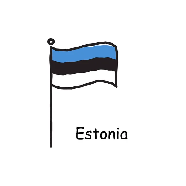 Drapeau Estonien Esquissé Main Sur Mât Drapeau Drapeau Trois Couleurs — Image vectorielle