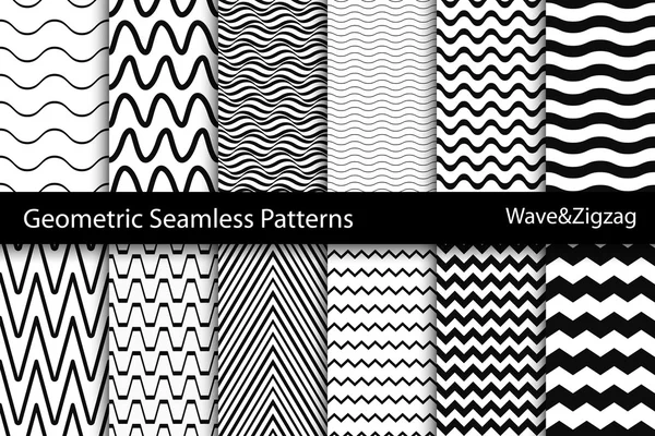 Collection of geometric seamless patterns. Wave, zigzag texture. — Stock Vector