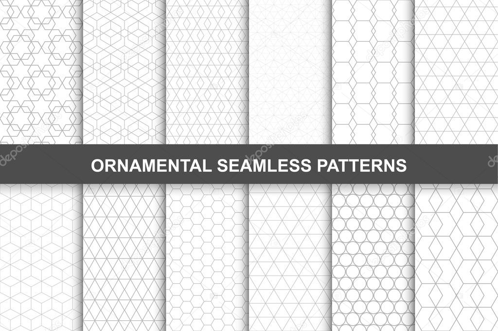 Collection of ornamental geometric seamless patterns in vintage style.
