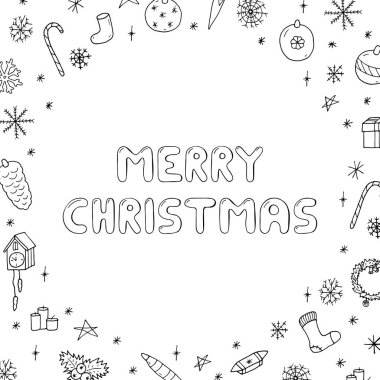 Elle çizilmiş Noel çerçeve. Vektör doodle stili.