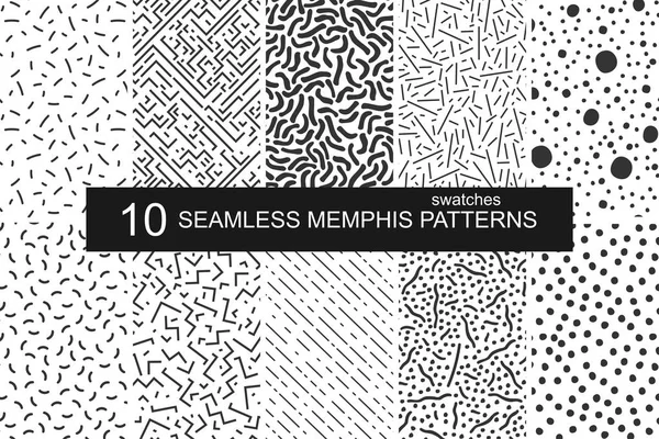 Swatches memphis patterns - seamless. Retro fashion style 80-90s. — Stock Vector